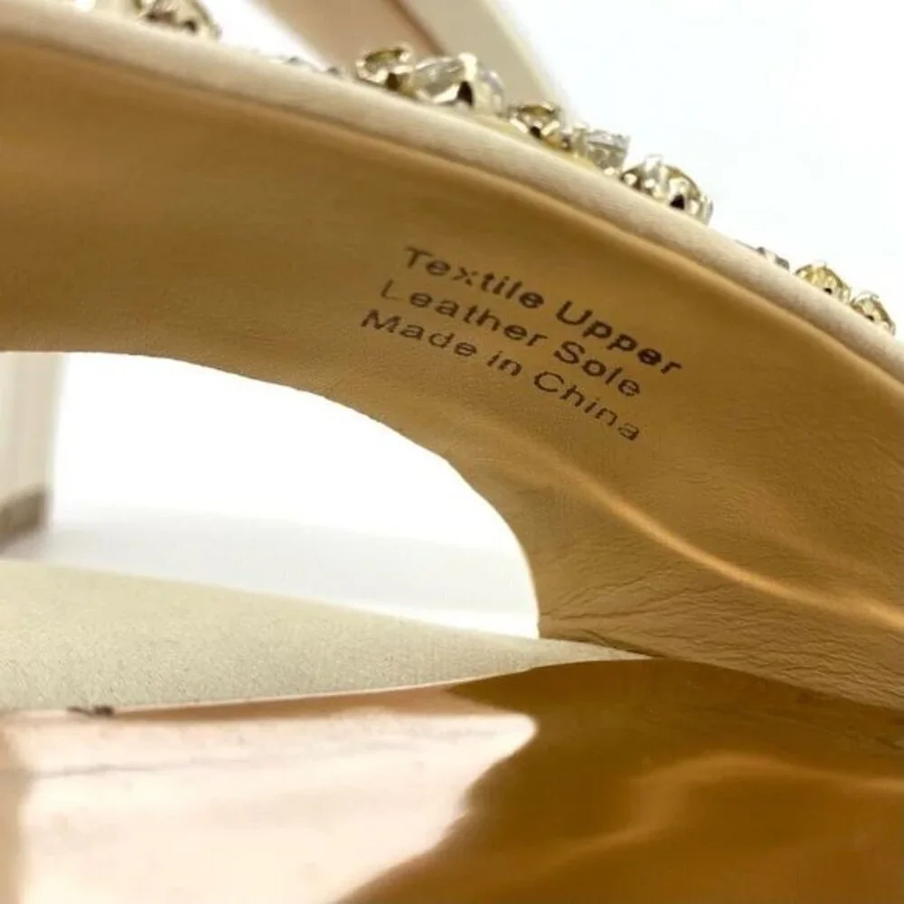 Badgley Mischka Women's Barby Ivory Satin Jeweled Heels New